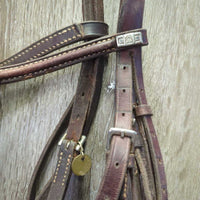Rsd Bridle, Flash, Braided Reins *gc/fair, chews, clean & dirty, edge rubs & stains, xholes, CRACKS, flash: thin, chewed, dry
