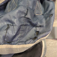 Rain Sheet, high neck, 2 legs *fair, slices, snags, clean, residue, faded, unstitched velcro, seam & darts, older, mnr wpf
