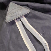 Rain Sheet, high neck, 2 legs *fair, slices, snags, clean, residue, faded, unstitched velcro, seam & darts, older, mnr wpf
