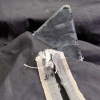 Rain Sheet, high neck, 2 legs *fair, slices, snags, clean, residue, faded, unstitched velcro, seam & darts, older, mnr wpf
