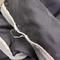 Rain Sheet, high neck, 2 legs *fair, slices, snags, clean, residue, faded, unstitched velcro, seam & darts, older, mnr wpf
