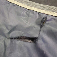 Rain Sheet, high neck, 2 legs *fair, slices, snags, clean, residue, faded, unstitched velcro, seam & darts, older, mnr wpf
