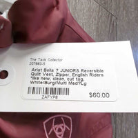 JUNIORS Reversible Quilt Vest, Zipper, English Riders *like new, clean, cut tag
