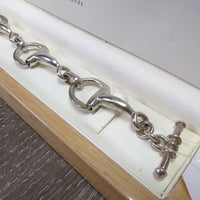 SILVER Eggbutt Bit Bracelet, Wood & Cardboard box *vgc, mnr tarnish, rubs & scuffs

