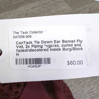 Tie Down Ear Bonnet Fly Veil, 2x Piping *vgc/xc, curled end, faded/discolored inside
