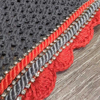 Tie Down Crochet Ear Bonnet Fly Veil, elastic Loop, 2x Bling, 2x Piping *new
