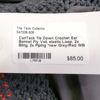 Tie Down Crochet Ear Bonnet Fly Veil, elastic Loop, 2x Bling, 2x Piping *new
