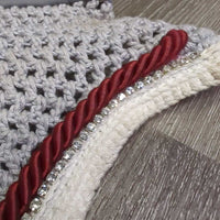 Crochet Bonnet, Bling, Piping *vgc, mnr stains, hair *
