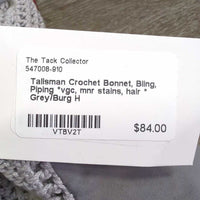 Crochet Bonnet, Bling, Piping *vgc, mnr stains, hair *
