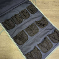 Hvy Padded Hanging Grooming - Horse Boot Organizer, Shoulder Strap *vgc, mnr dust, stains, hairy velcro, older
