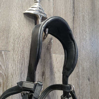 Rsd/Padded Monocrown Dressage Bridle, Crank, Throat, Padded Reins, Finger Stoppers, Bag *vgc, clean, mnr dirt/residue, rubs, threads & creases
