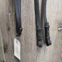 Rsd/Padded Monocrown Dressage Bridle, Crank, Throat, Padded Reins, Finger Stoppers, Bag *vgc, clean, mnr dirt/residue, rubs, threads & creases
