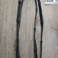 Rsd/Padded Monocrown Dressage Bridle, Crank, Throat, Padded Reins, Finger Stoppers, Bag *vgc, clean, mnr dirt/residue, rubs, threads & creases
