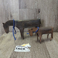 Hollow Metal Decorative "Mare & Foal" Figurines *xc/vgc, rust, mnr bent ear
