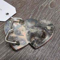 Vintage Double Heart Horse Head Belt Tooled Buckle *gc, oxidized?tarnished, ?stained, scratches
