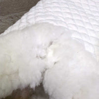 Quilt & Sheepskin Fitted Hunter Pad *gc/fair, clean, TEARS, bare spots, pilly, mnr hair, dingy, rubs, stains, puckers
