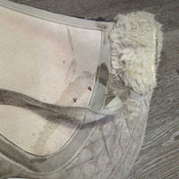 Shimmable Half Pad, rolled edge, tabs *fair, v.stained, dirt, dingy, pilly, hair, rubbed, exposed pommel, clumpy
