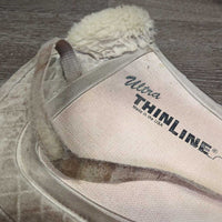 Shimmable Half Pad, rolled edge, tabs *fair, v.stained, dirt, dingy, pilly, hair, rubbed, exposed pommel, clumpy
