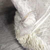 Shimmable Half Pad, rolled edge, tabs *fair, v.stained, dirt, dingy, pilly, hair, rubbed, exposed pommel, clumpy
