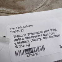 Shimmable Half Pad, rolled edge, tabs *fair, v.stained, dirt, dingy, pilly, hair, rubbed, exposed pommel, clumpy
