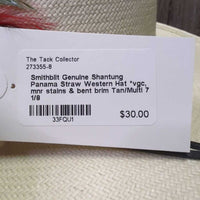 Genuine Shantung Panama Straw Western Hat *vgc, mnr stains & bent brim
