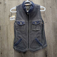 Zip Up Denim Vest, Zipper *vgc, seam puckers, clumpy fleece edges, thread, older
