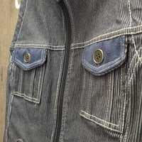 Zip Up Denim Vest, Zipper *vgc, seam puckers, clumpy fleece edges, thread, older
