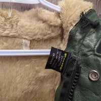 "Prof" Hvy Vinyl Rain Jacket, Hvy Fleece Lining, hood, embroidered, zipper *gc, older, creases, clean
