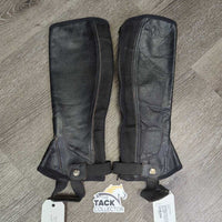 Leather Half Chaps, Back Zipper *gc, mnr film, stretched els, scrapes, residue, peeling, older
