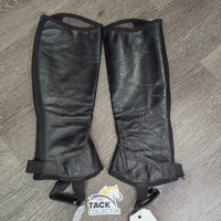 Leather Half Chaps, Back Zipper *gc, mnr film, stretched els, scrapes, residue, peeling, older

