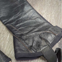 Leather Half Chaps, Back Zipper *gc, mnr film, stretched els, scrapes, residue, peeling, older
