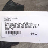 Leather Half Chaps, Back Zipper *gc, mnr film, stretched els, scrapes, residue, peeling, older
