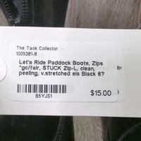 Paddock Boots, Zips *gc/fair, STUCK Zip-L, clean, peeling, v.stretched els
