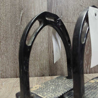 "Jin" Style Wide Base Aluminum Stirrup Irons *gc, dirty, scuffs, scratches, rough/scraped edges

