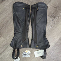 Perforated Leather Half Chaps, Back Zipper, bag *vgc, clean, mnr residue?dirt, faded
