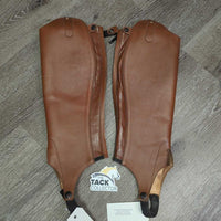 Thick Leather Half Chaps, Back Zips, snap on bottom elastics *vgc, mnr dirt, stains, oxidized & rubs
