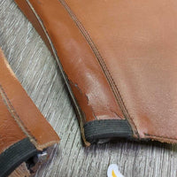 Thick Leather Half Chaps, Back Zips, snap on bottom elastics *vgc, mnr dirt, stains, oxidized & rubs
