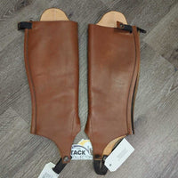 Thick Leather Half Chaps, Back Zips, snap on bottom elastics *vgc, mnr dirt, stains, oxidized & rubs
