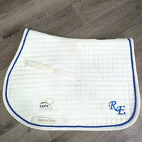 Quilt Jumper Pad, piping, "RE" *vgc, clean, mnr stains, hair, threads, pills, curled edges, dingy
