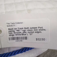 Quilt Jumper Pad, piping, "RE" *vgc, clean, mnr stains, hair, threads, pills, curled edges, dingy
