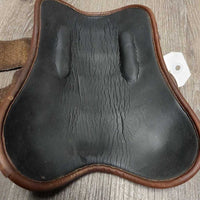 Open Front & Hind Leather Boots, velcro *vgc, clean, older, mnr rubs, peeled lining, creases, film, pulled edge & slices, threads
