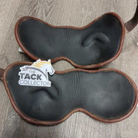 Open Front & Hind Leather Boots, velcro *vgc, clean, older, mnr rubs, peeled lining, creases, film, pulled edge & slices, threads
