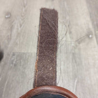 Open Front & Hind Leather Boots, velcro *vgc, clean, older, mnr rubs, peeled lining, creases, film, pulled edge & slices, threads
