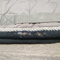 Quilt Jumper Saddle Pad, Piping "Equi Products" *gc/fair, clean, v.puckered, shrunk? cut tabs, older, holes
