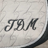 Quilt Jumper Saddle Pad, Piping "Equi Products" *gc/fair, clean, v.puckered, shrunk? cut tabs, older, holes
