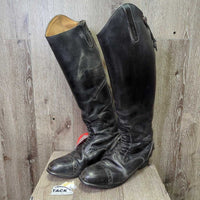 Field Boots, zips, Red Forms *gc, film, rubs, creases, clean, older, folded heels, rubs, scuffs, repaired zips
