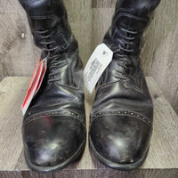 Field Boots, zips, Red Forms *gc, film, rubs, creases, clean, older, folded heels, rubs, scuffs, repaired zips
