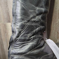 Field Boots, zips, Red Forms *gc, film, rubs, creases, clean, older, folded heels, rubs, scuffs, repaired zips
