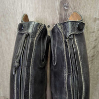 Field Boots, zips, Red Forms *gc, film, rubs, creases, clean, older, folded heels, rubs, scuffs, repaired zips

