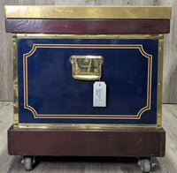 Wood & Vinyl Tack Trunk, cover, 2 trays, metal trim "Gail Greenough" *vgc, clean, mnr scuffs & scratches
